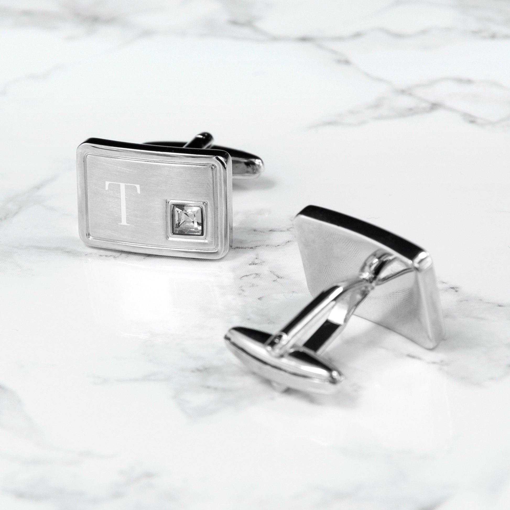 Personalised Rhodium Plated Birthstone Crystal Cufflinks