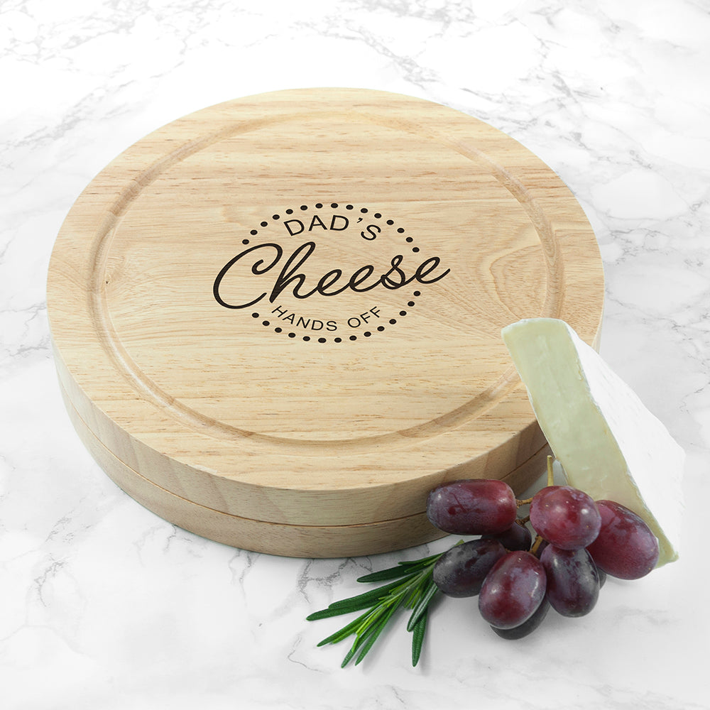 Personalised Hands Off Dad Round Wooden Cheese Board