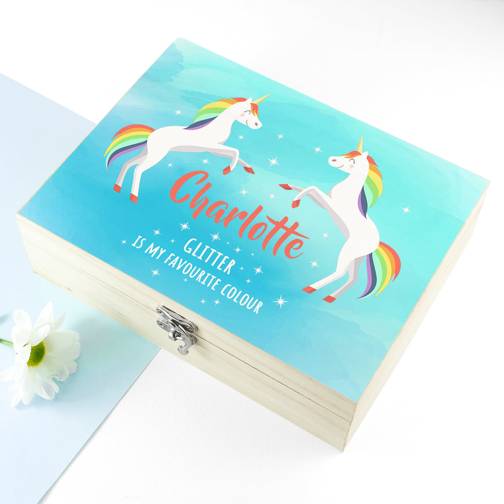 Personalised Rainbow Unicorn Wooden Accessories Box