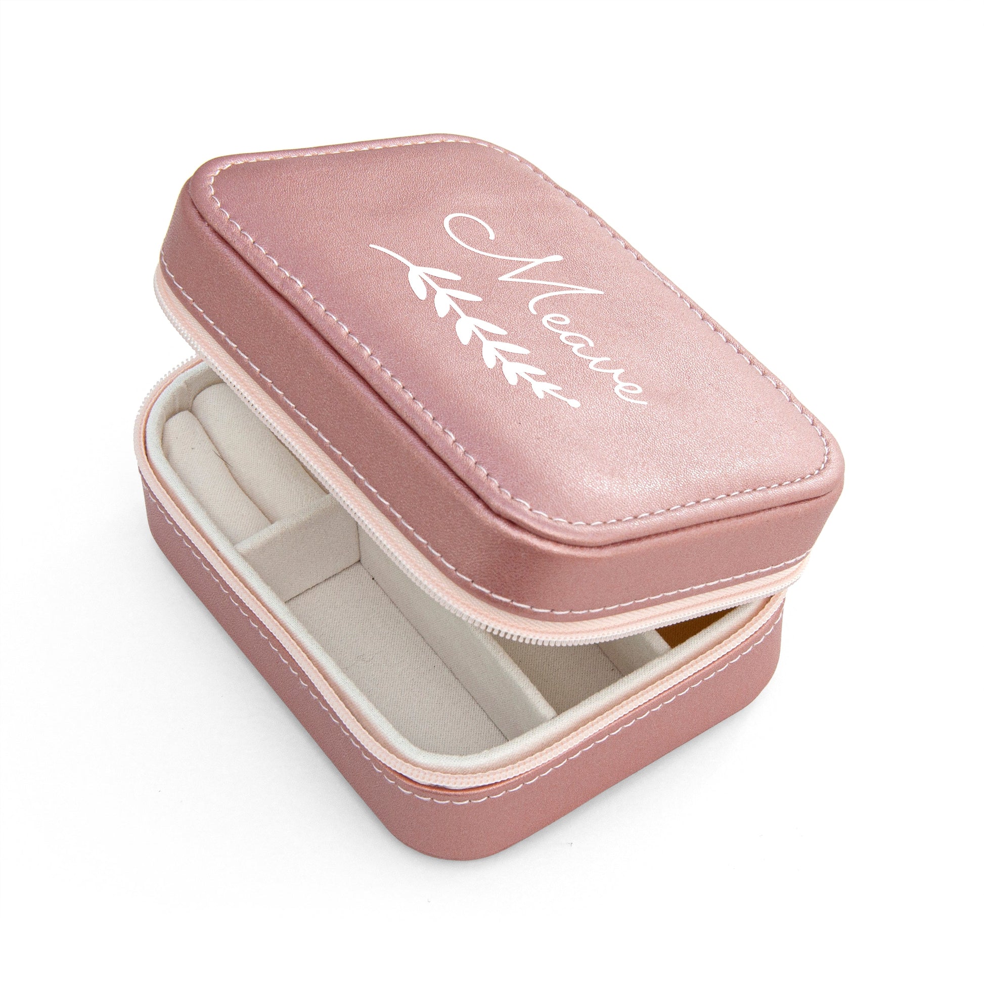 Personalised Pink Travel Jewellery Case with Wreath Design