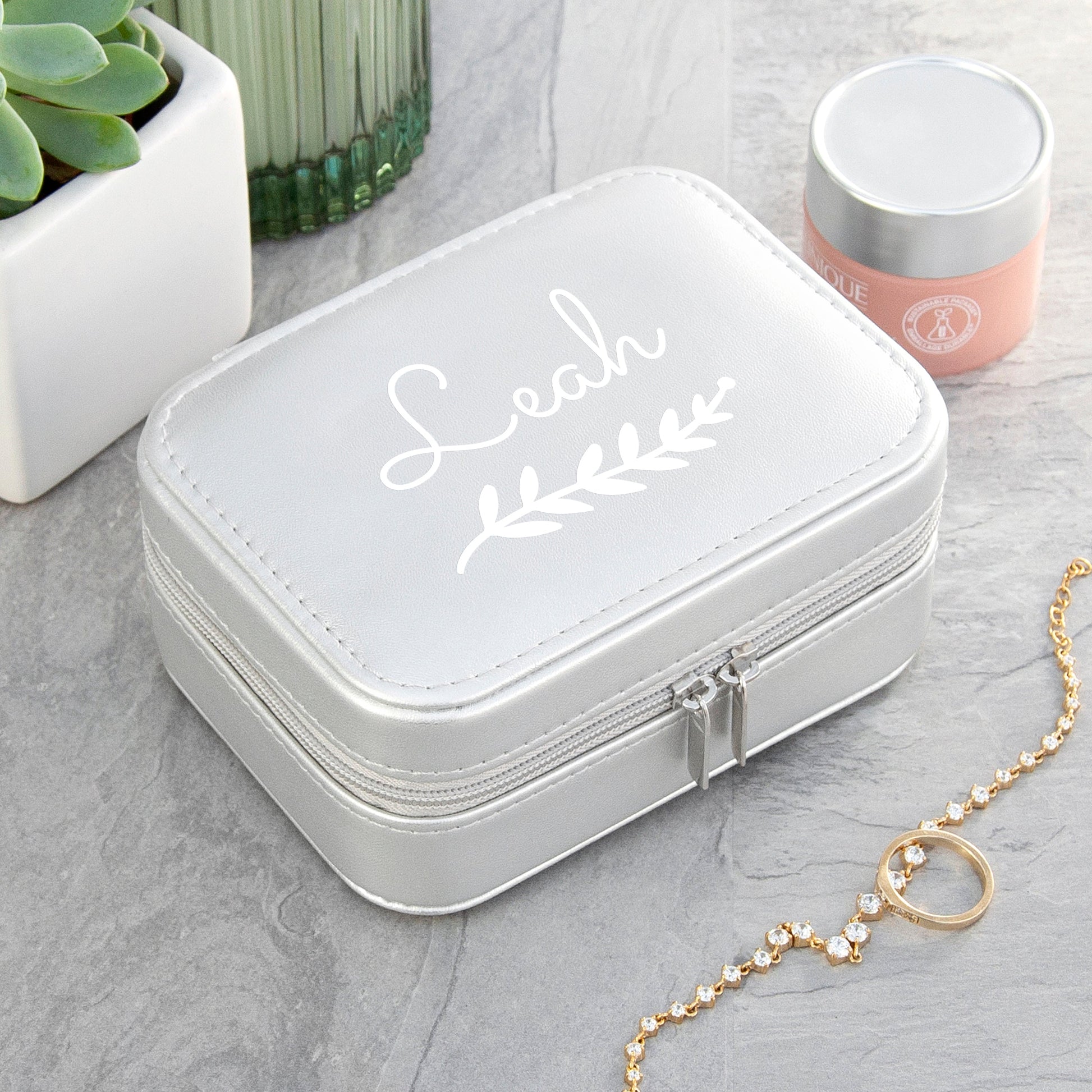 Personalised Silver Wreath Travel Jewellery Case