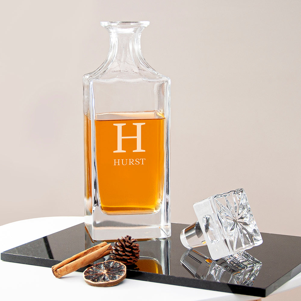 Personalised Classic Monogram Square Decanter with Round Stopper