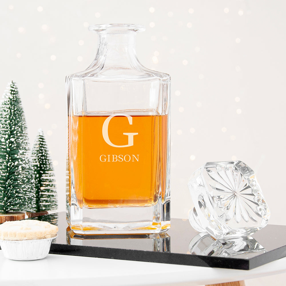 Personalised Classic Monogram Square Decanter with Round Stopper