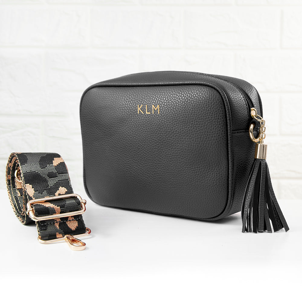 Personalised Luxury Crossbody Bag in Black