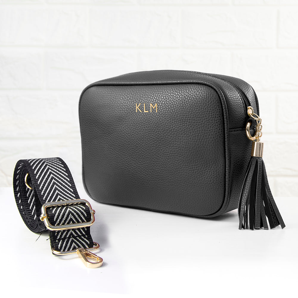 Personalised Luxury Crossbody Bag in Black