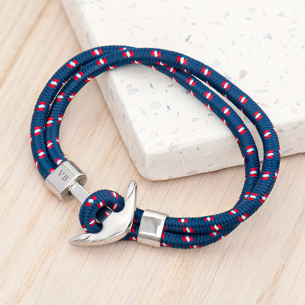 Personalised Men's Blue Rope Nautical Anchor Bracelet