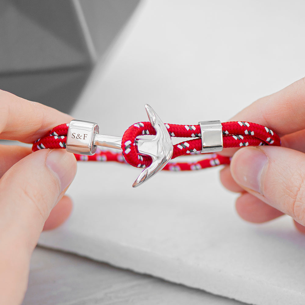 Personalised Men's Red Rope Nautical Anchor Bracelet