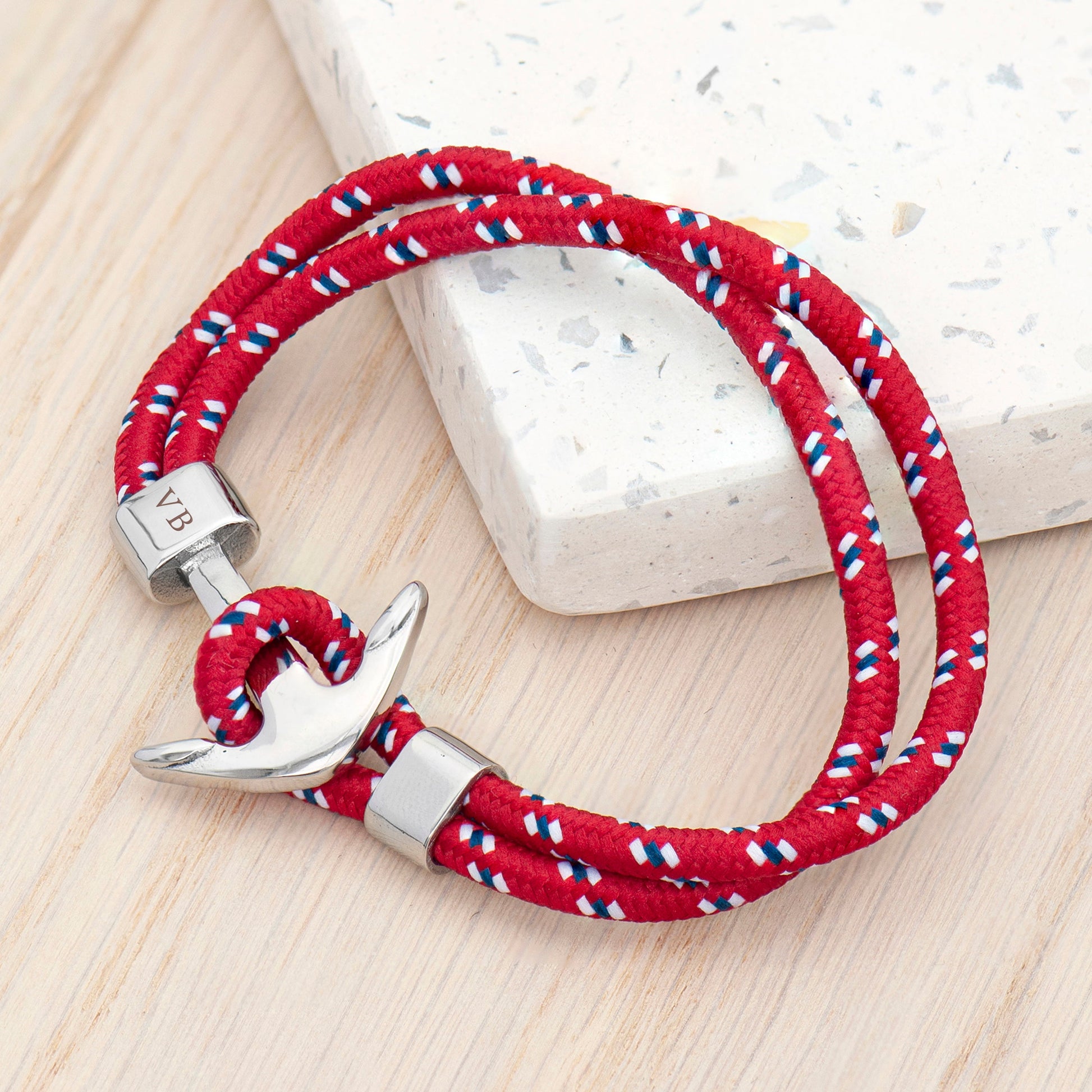 Personalised Men's Red Rope Nautical Anchor Bracelet