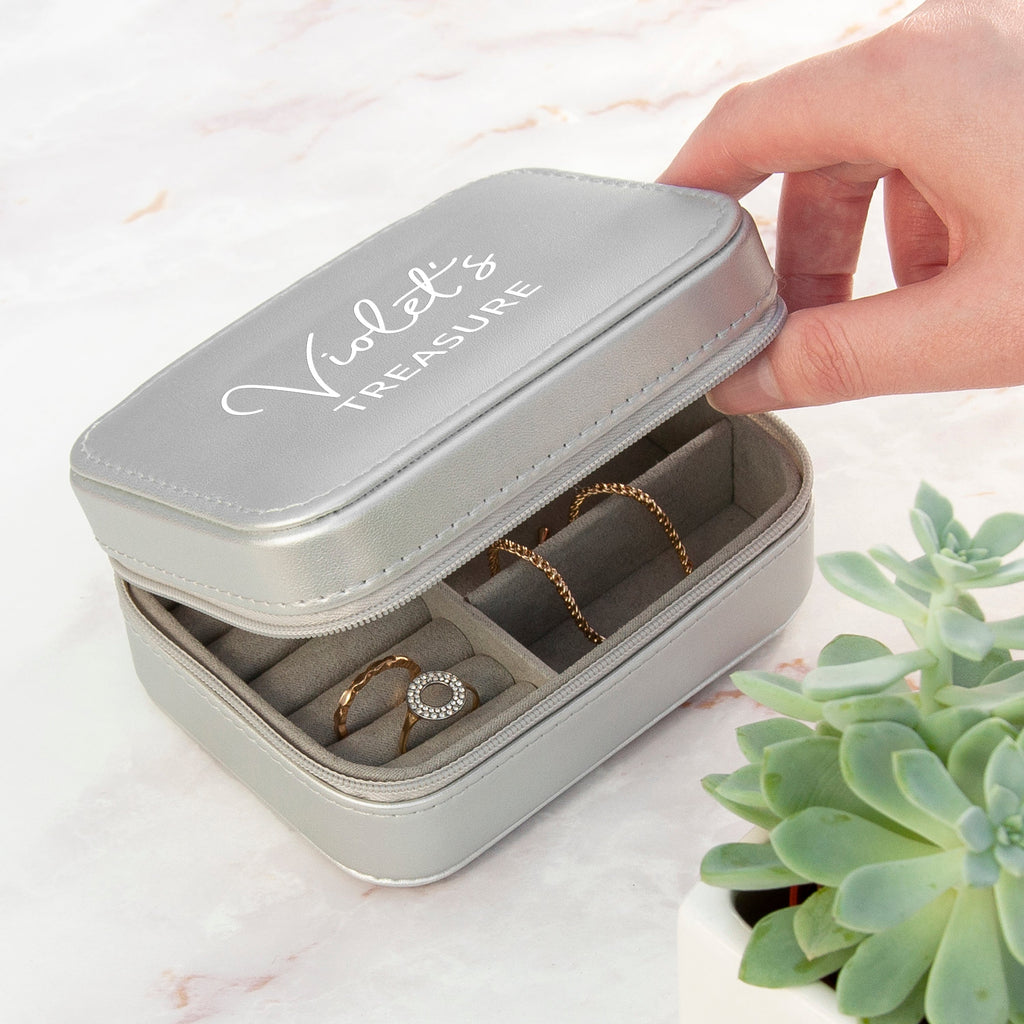 Personalised Metallic Silver My Treasure Jewellery Case
