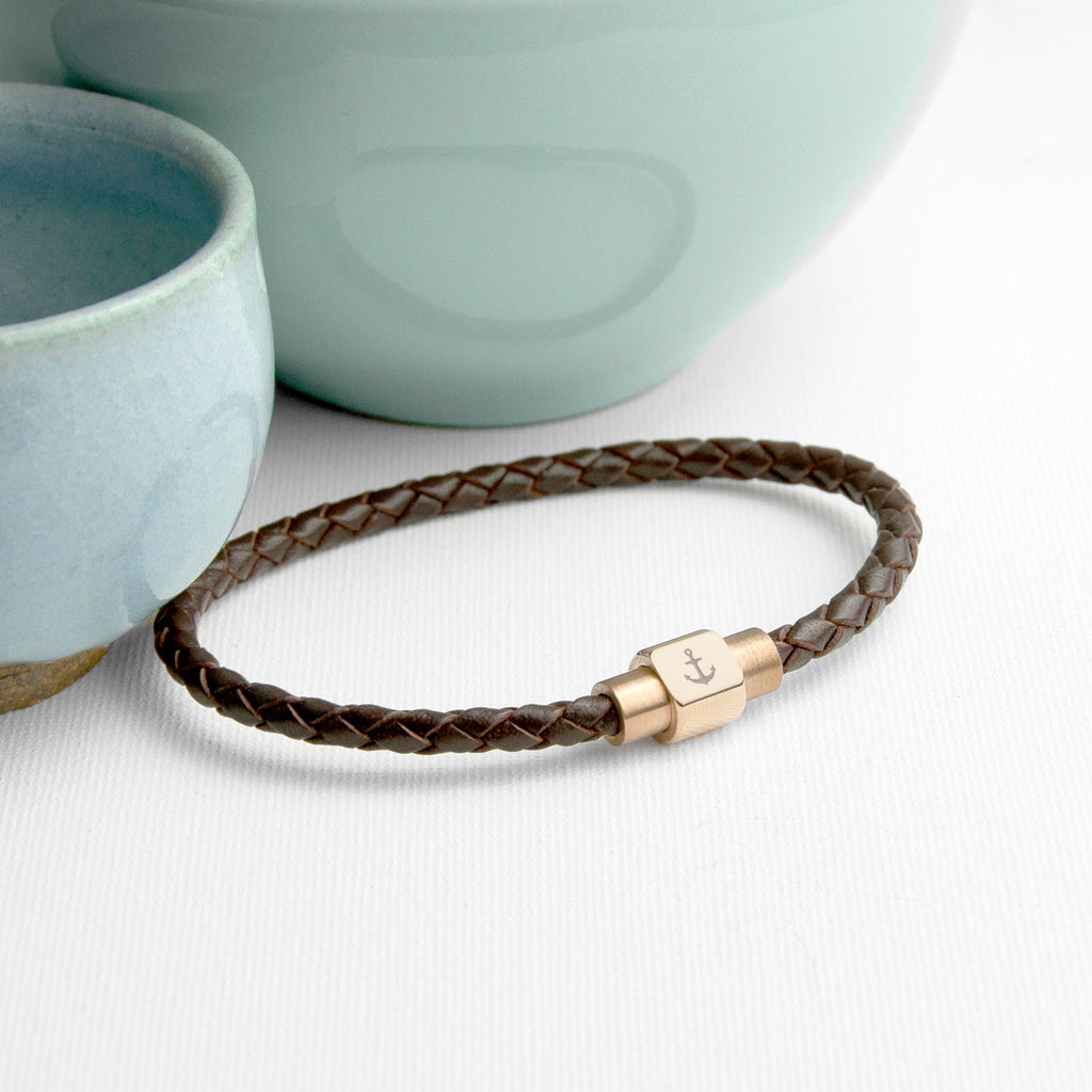 Personalised Men's Anchor Woven Leather Bracelet