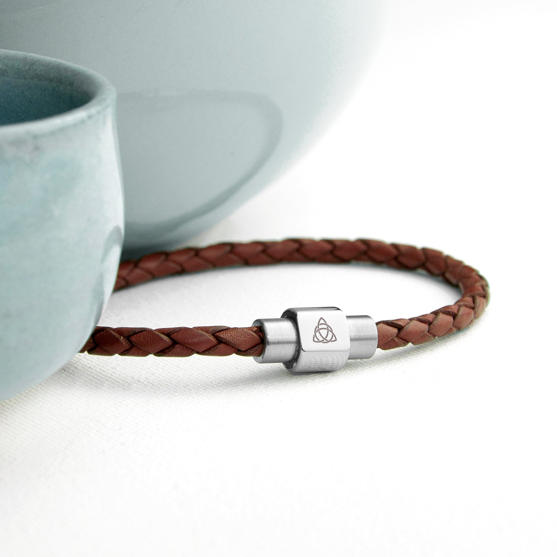 Personalised Men's Celtic Trinity Woven Leather Bracelet