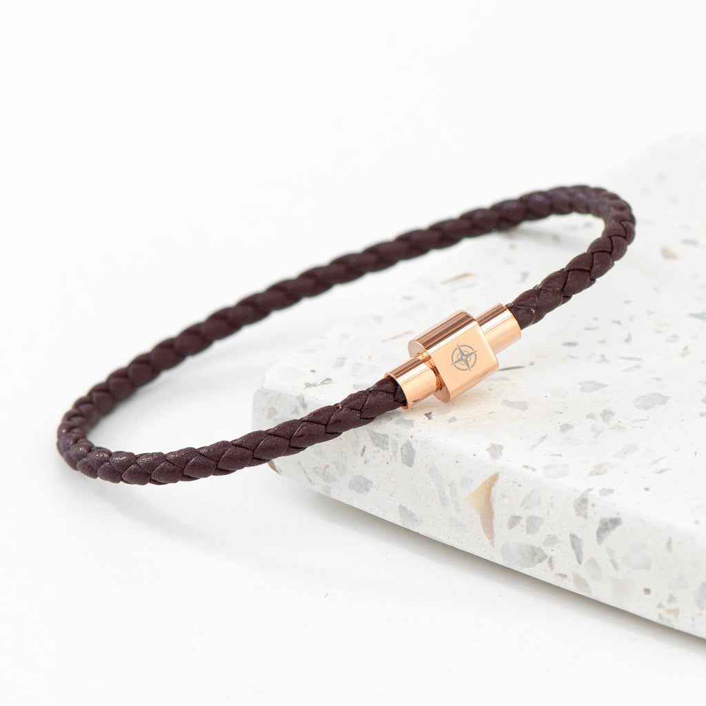 Personalised Men's Travel Compass Woven Leather Bracelet