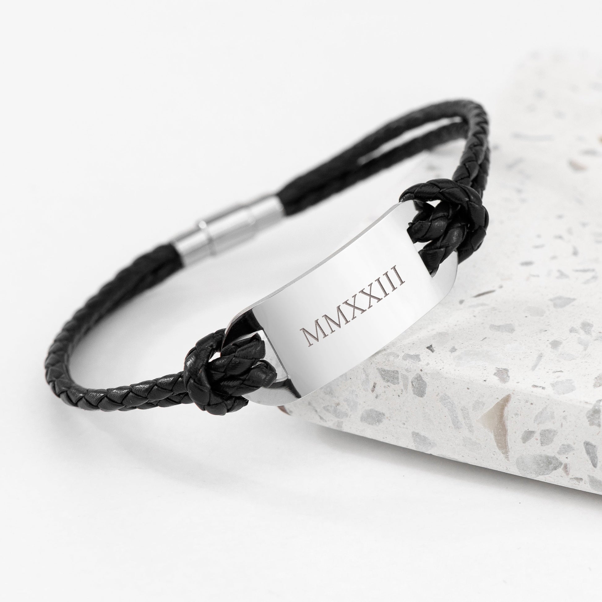 Personalised Men's Roman Numerals Leather Bracelet