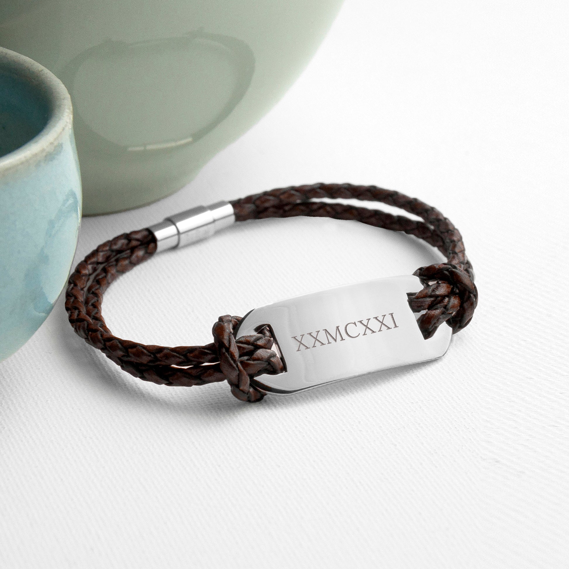 Personalised Men's Roman Numerals Leather Bracelet