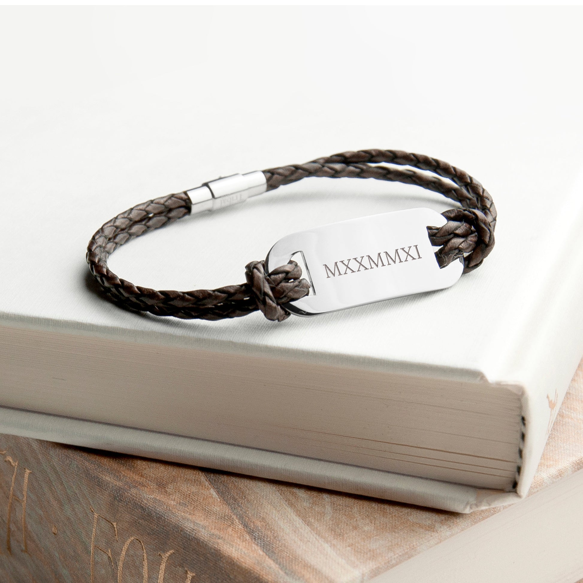 Personalised Men's Roman Numerals Leather Bracelet