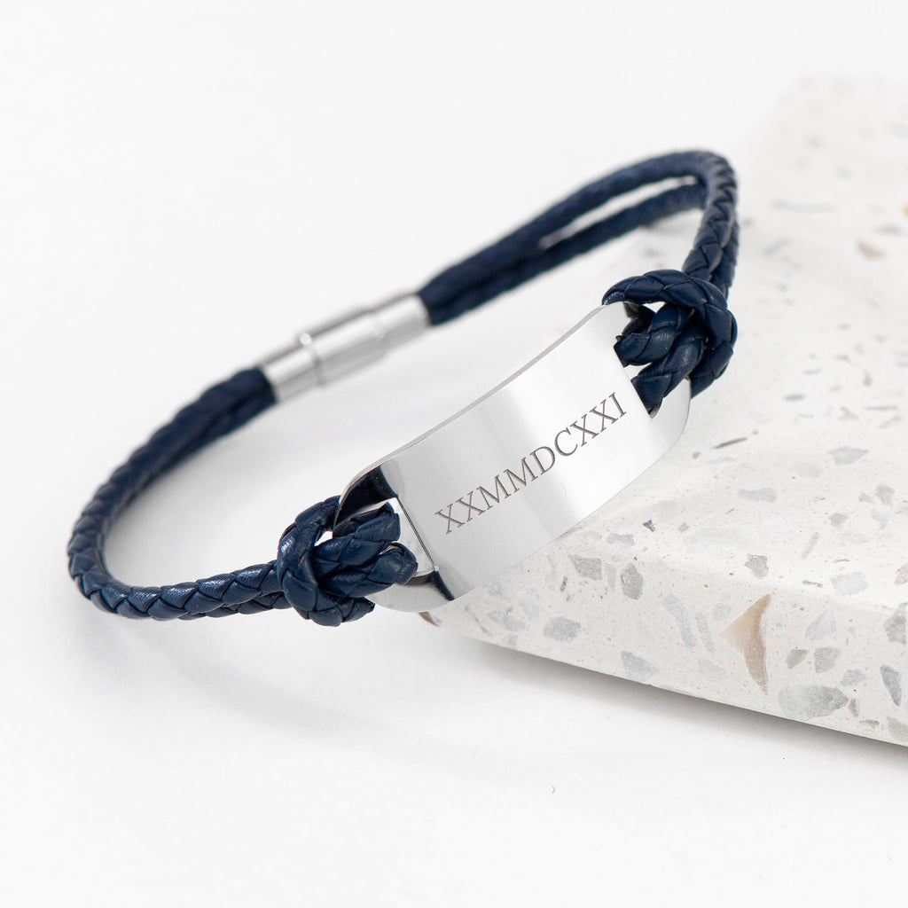 Personalised Men's Roman Numerals Leather Bracelet