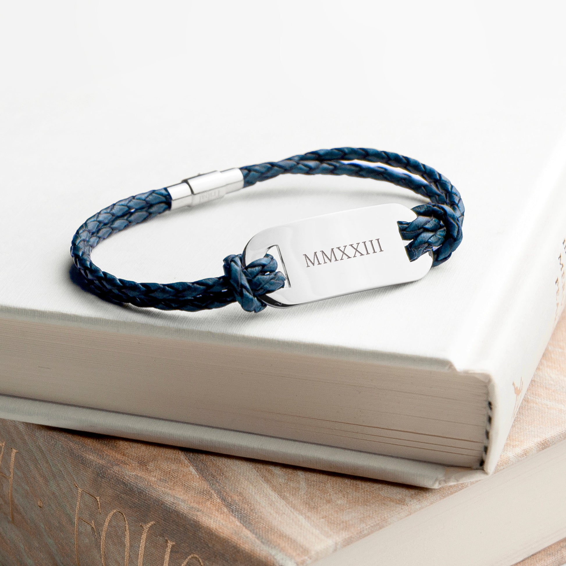Personalised Men's Roman Numerals Leather Bracelet