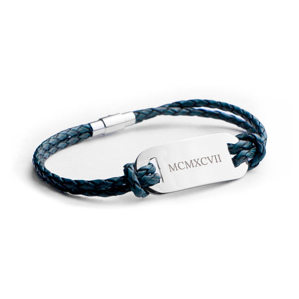 Personalised Men's Roman Numerals Leather Bracelet