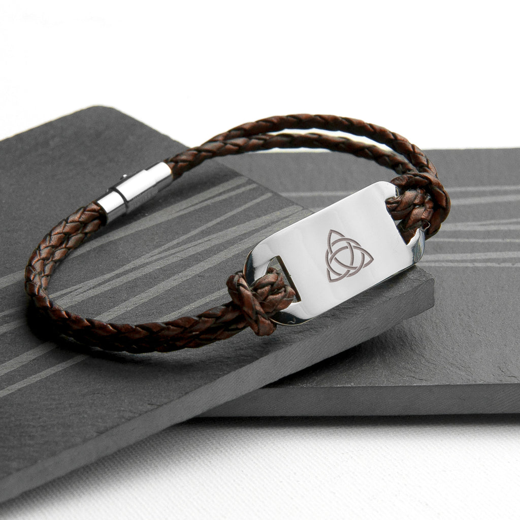 Personalised Men's Celtic Trinity Leather Bracelet