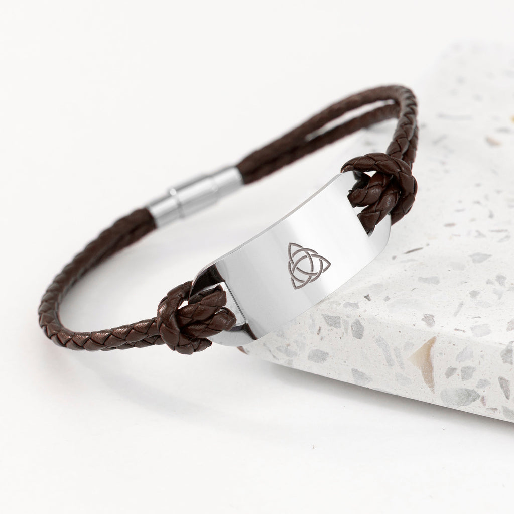 Personalised Men's Celtic Trinity Leather Bracelet