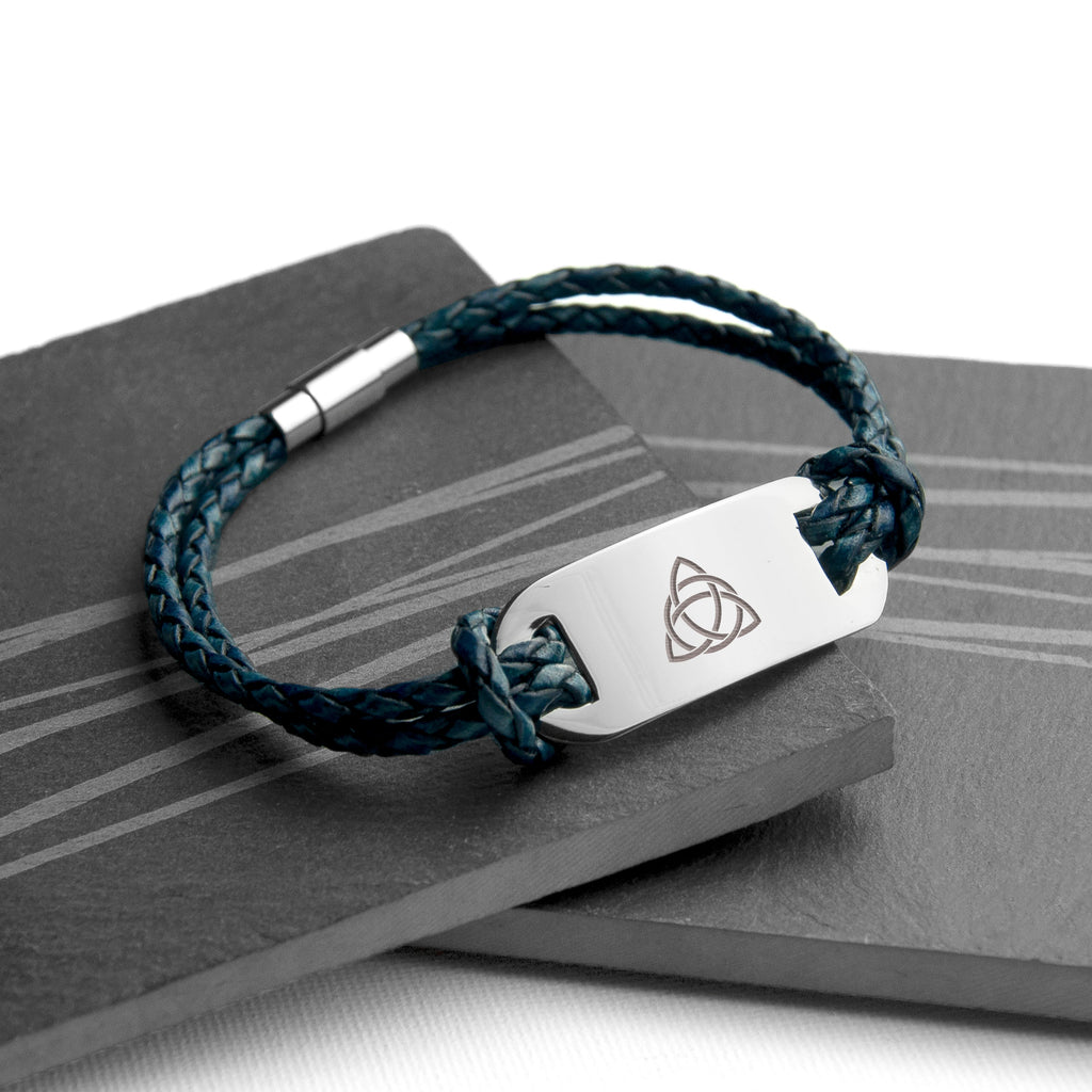 Personalised Men's Celtic Trinity Leather Bracelet