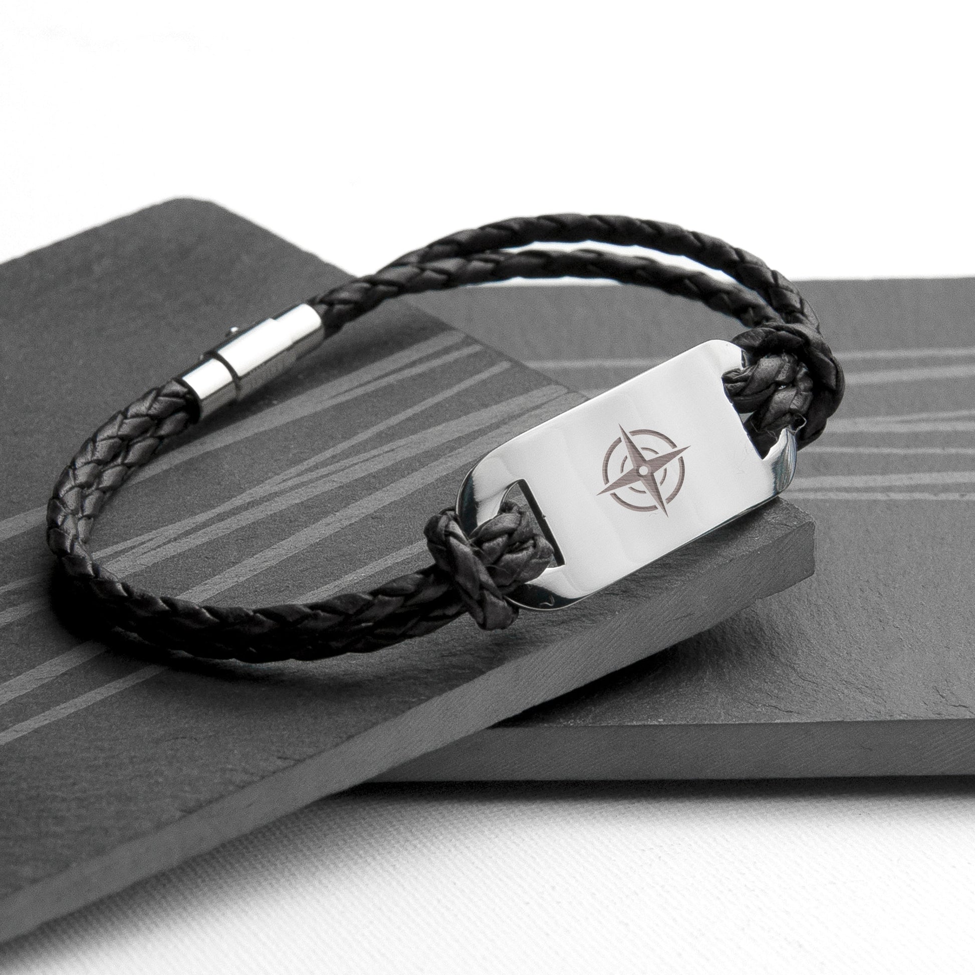 Personalised Men's Travel Compass Leather Bracelet