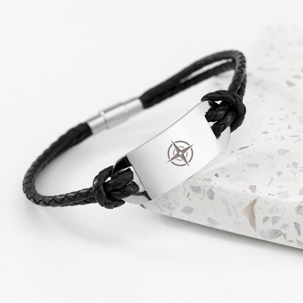 Personalised Men's Travel Compass Leather Bracelet
