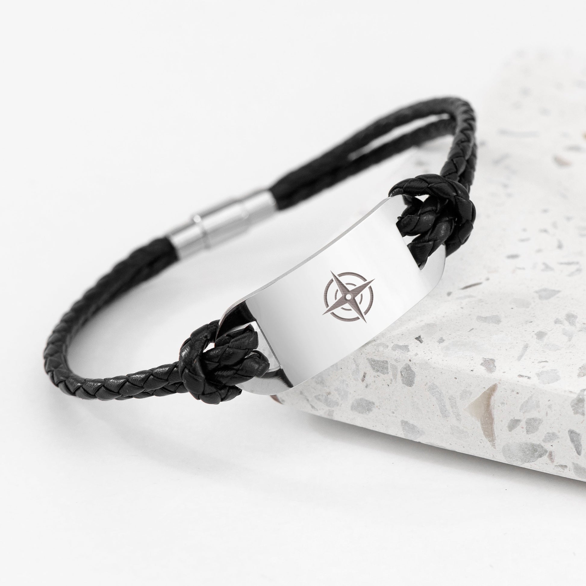 Personalised Men's Travel Compass Leather Bracelet