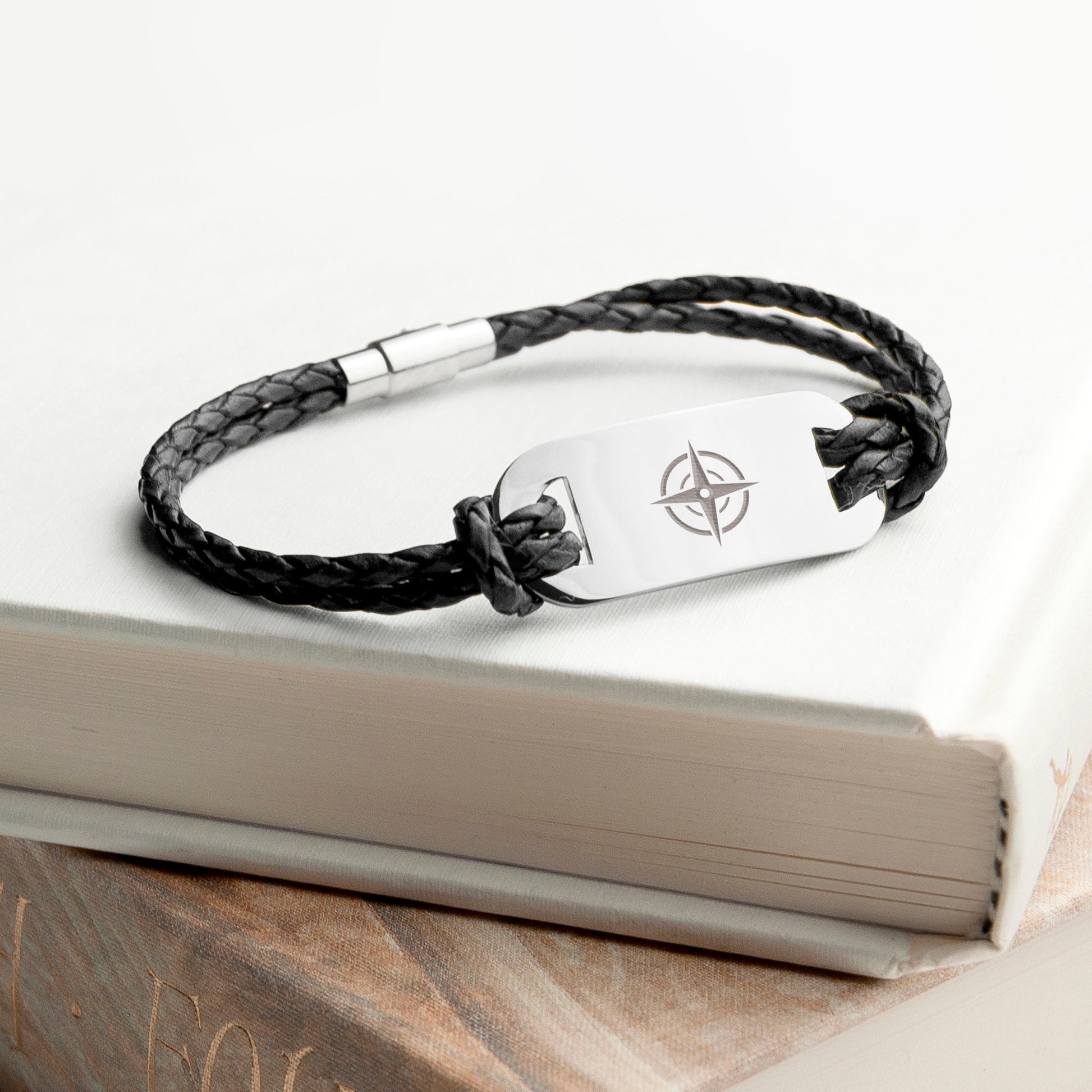 Personalised Men's Travel Compass Leather Bracelet