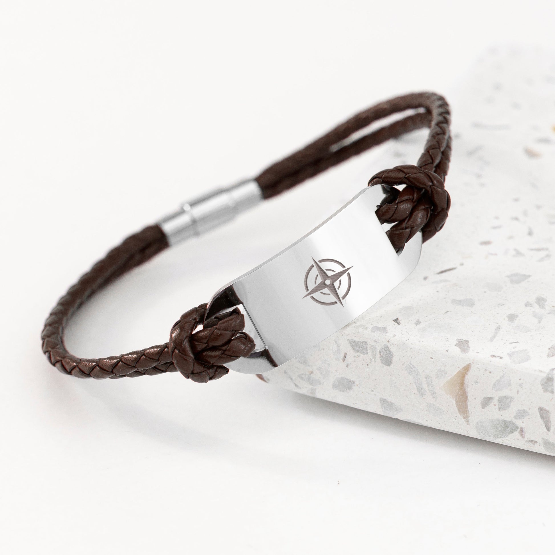 Personalised Men's Travel Compass Leather Bracelet