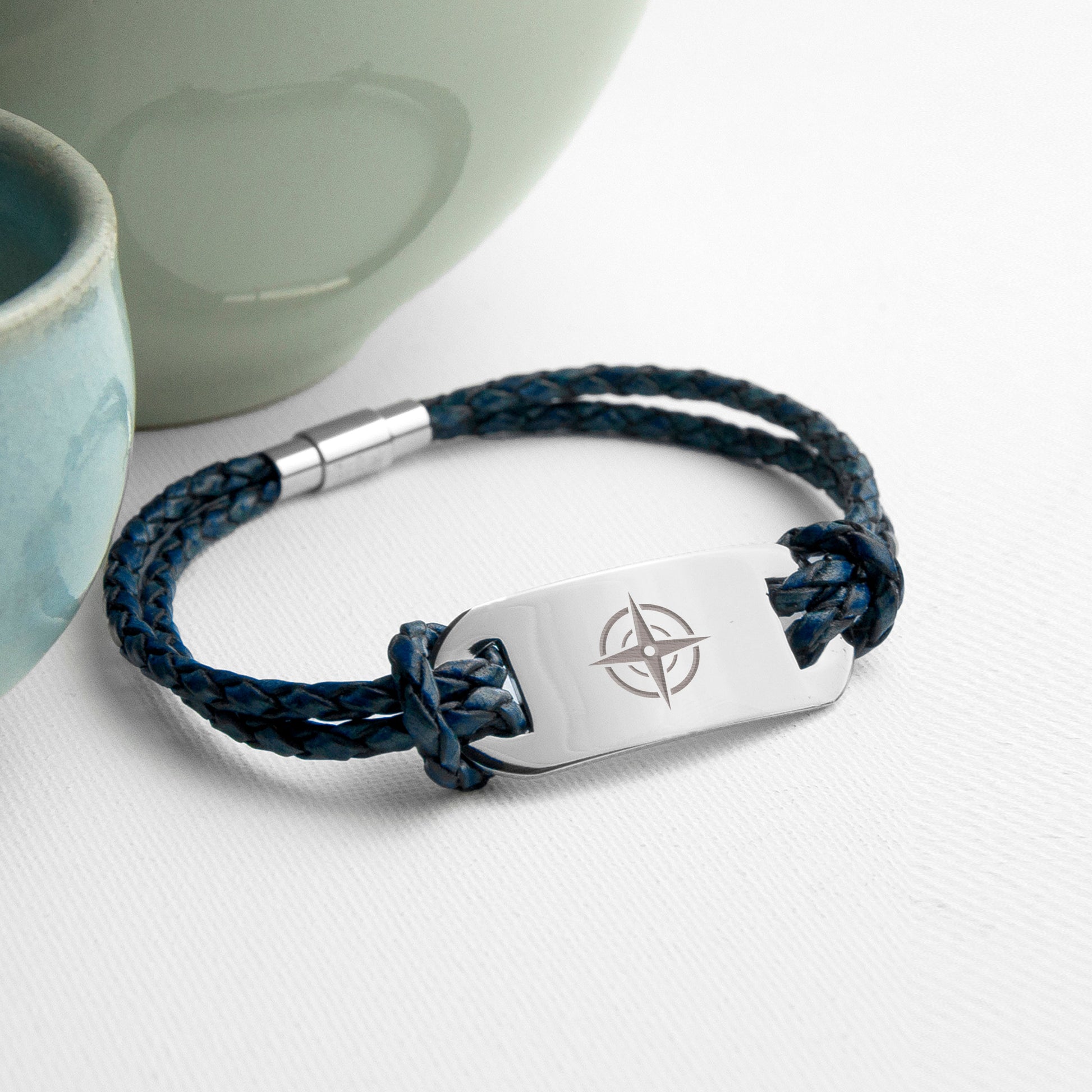 Personalised Men's Travel Compass Leather Bracelet