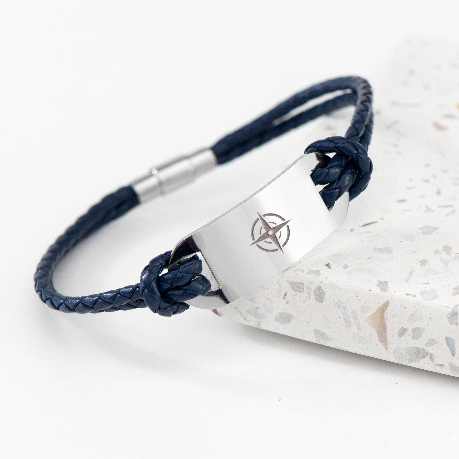 Personalised Men's Travel Compass Leather Bracelet