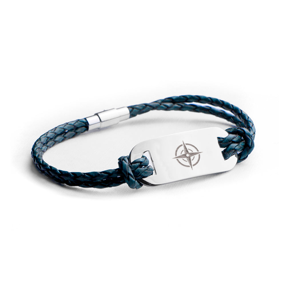 Personalised Men's Travel Compass Leather Bracelet