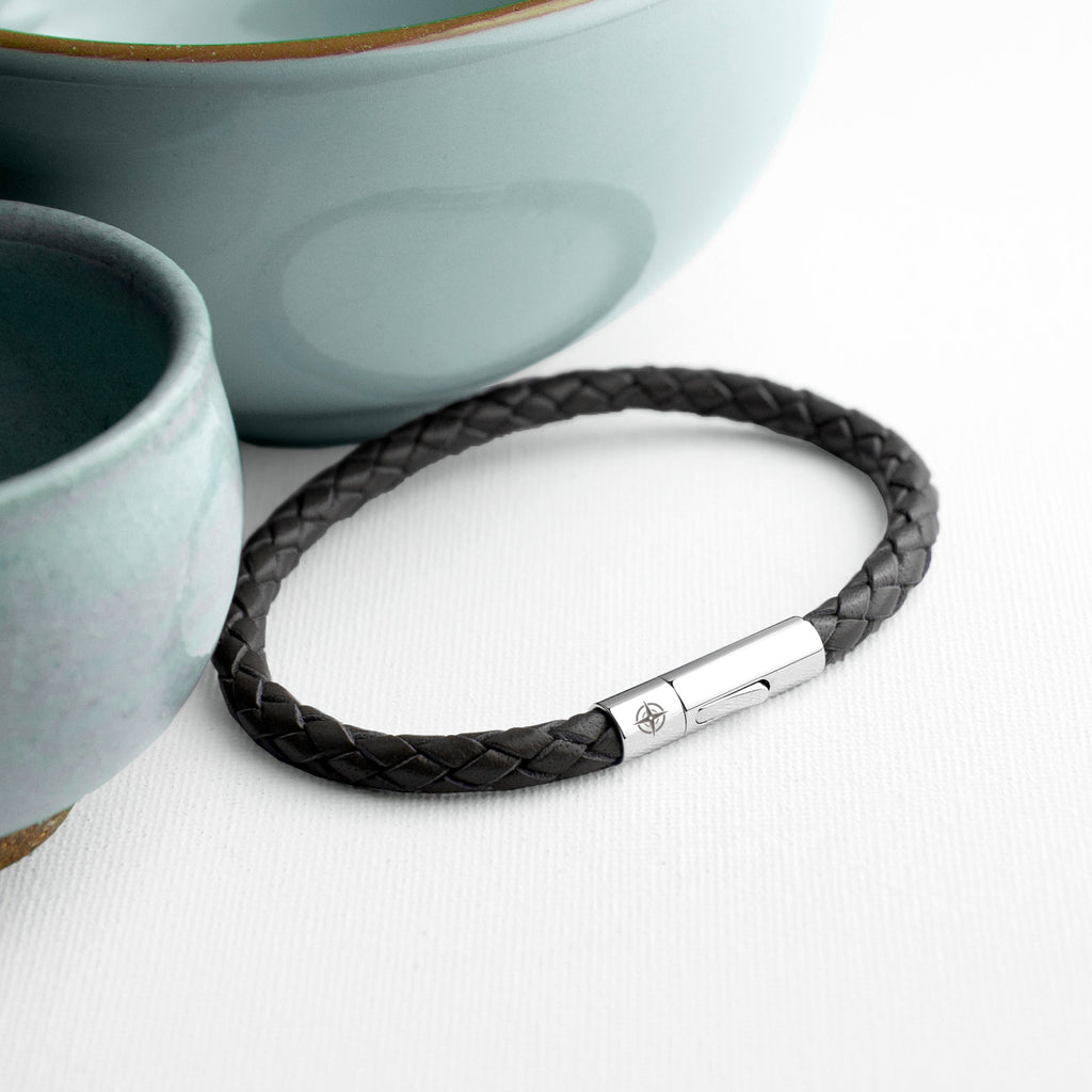 Personalised Men's Travel Compass Leather Bracelet