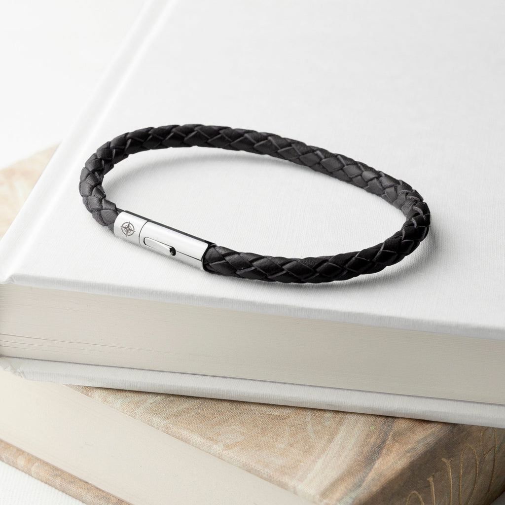 Personalised Men's Travel Compass Leather Bracelet