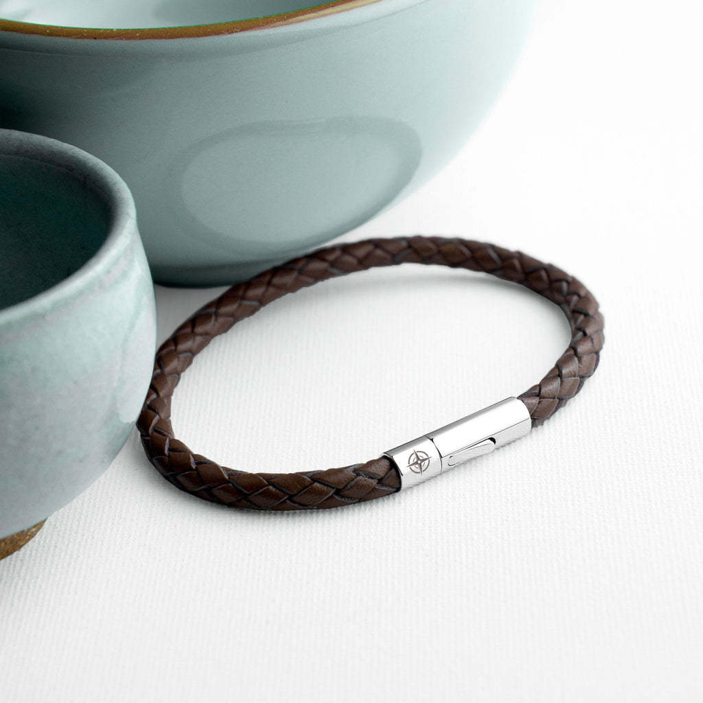 Personalised Men's Travel Compass Leather Bracelet