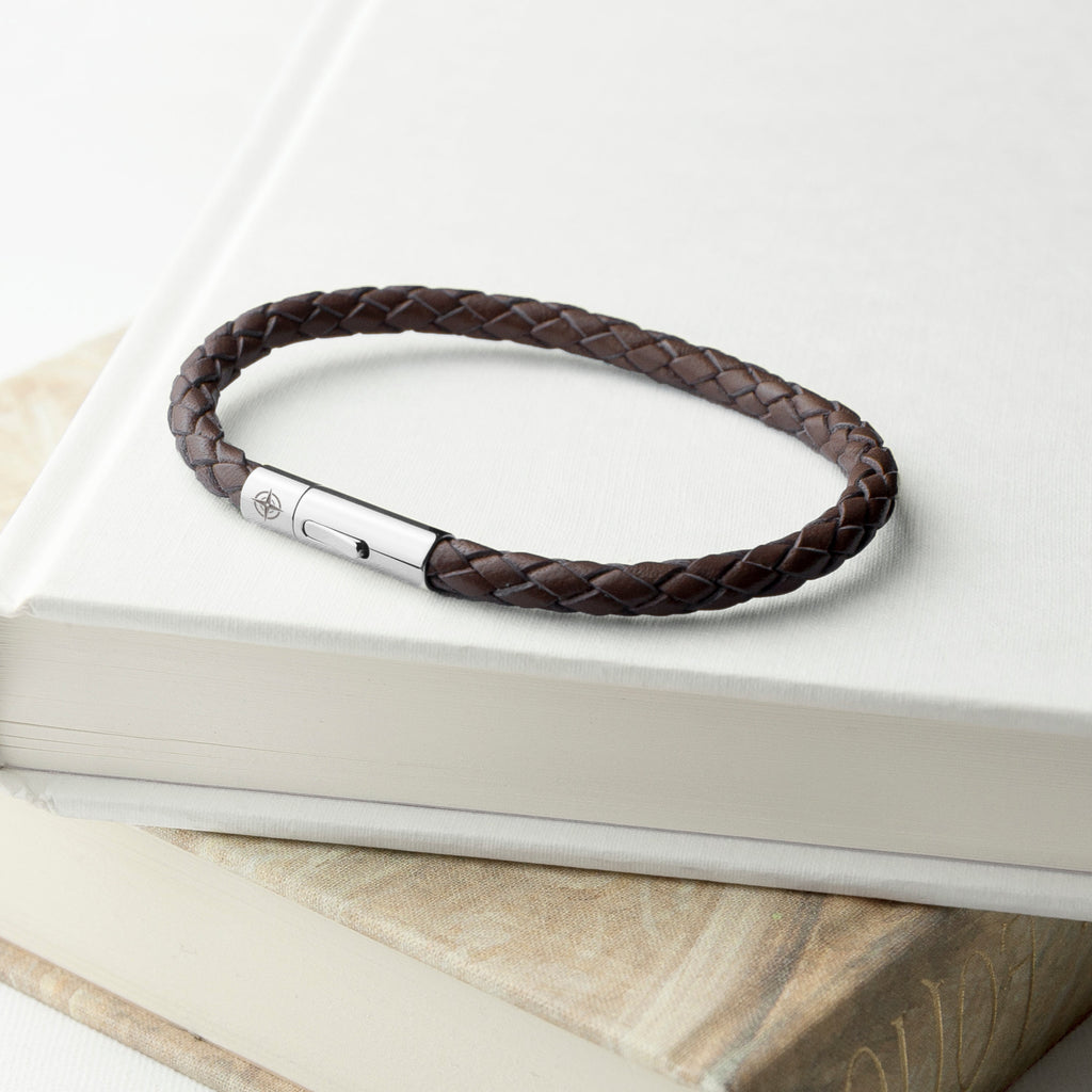 Personalised Men's Travel Compass Leather Bracelet