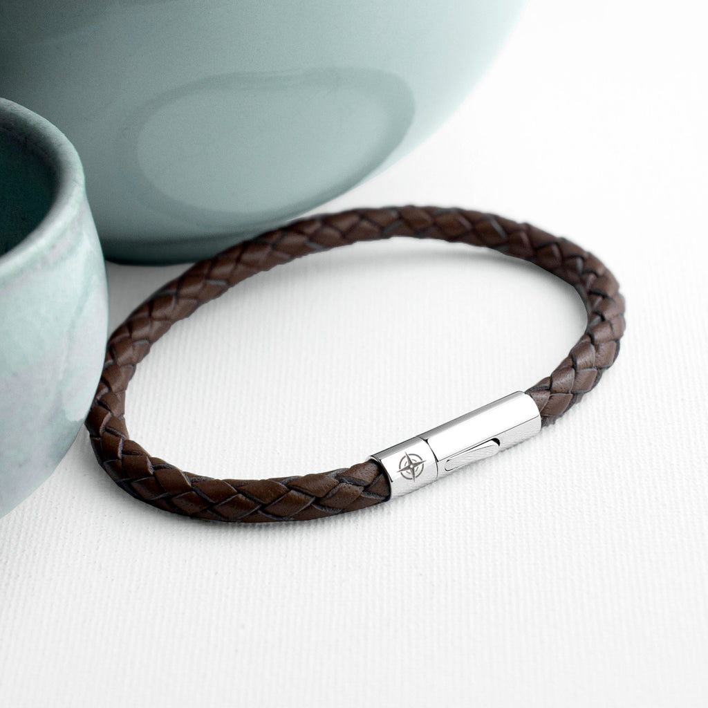 Personalised Men's Travel Compass Leather Bracelet