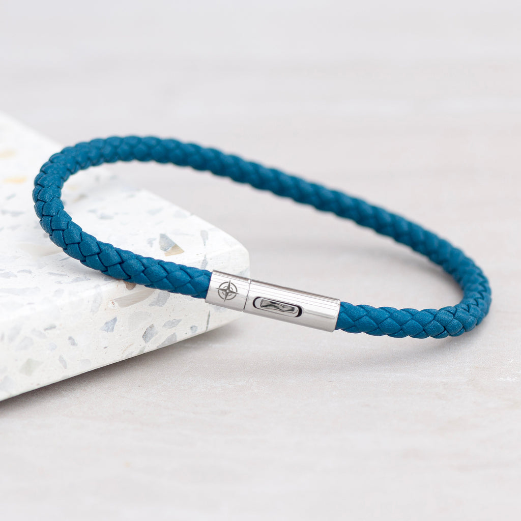 Personalised Men's Travel Compass Leather Bracelet