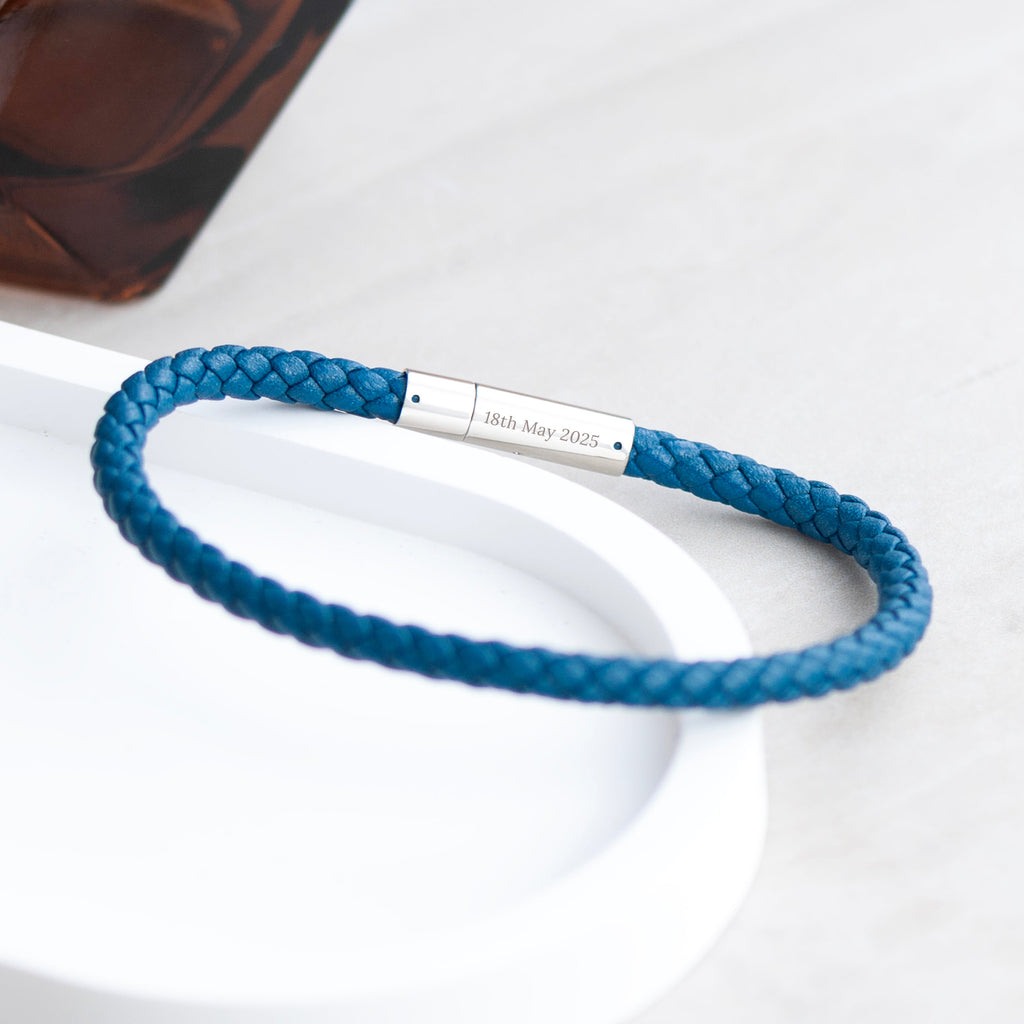 Personalised Men's Travel Compass Leather Bracelet