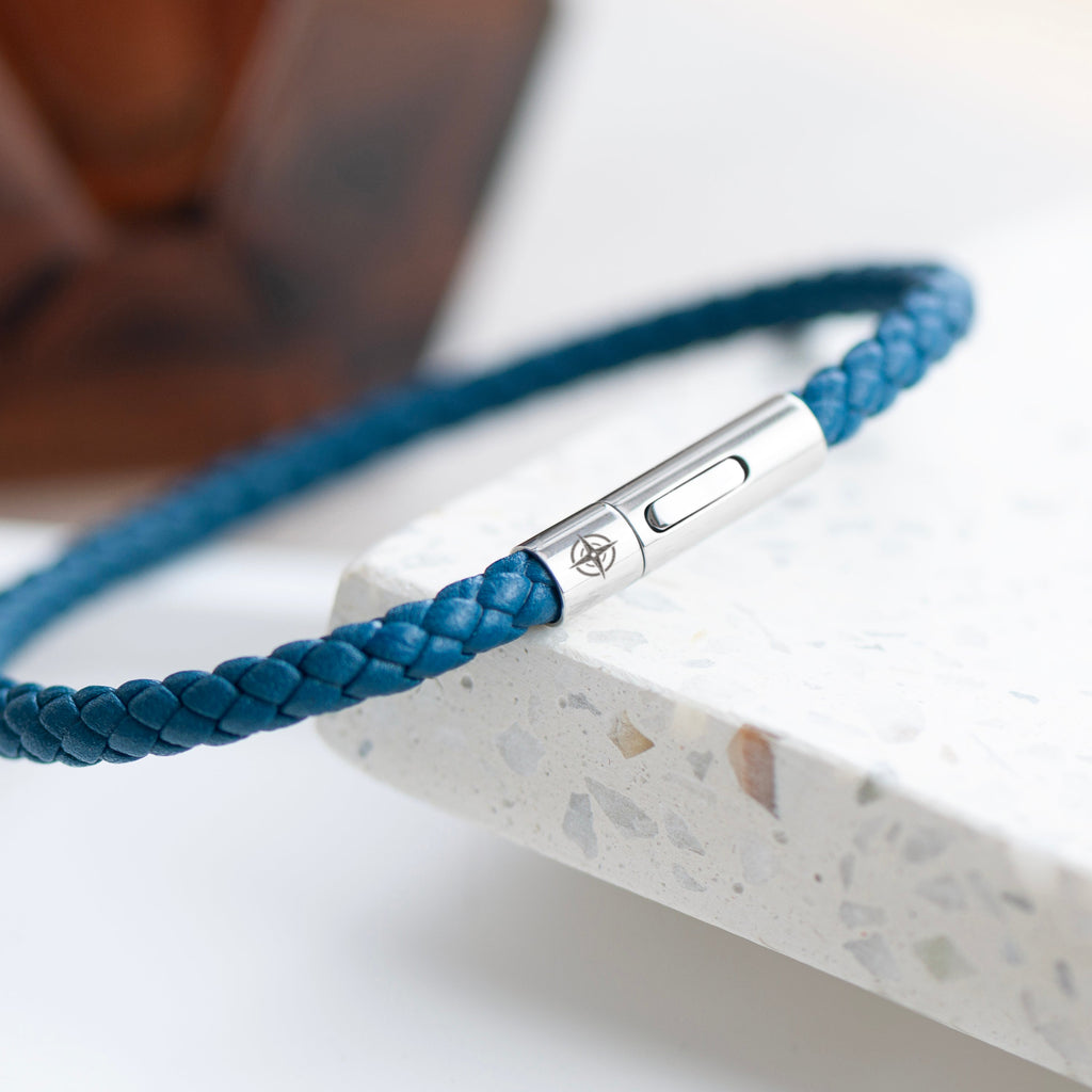 Personalised Men's Travel Compass Leather Bracelet