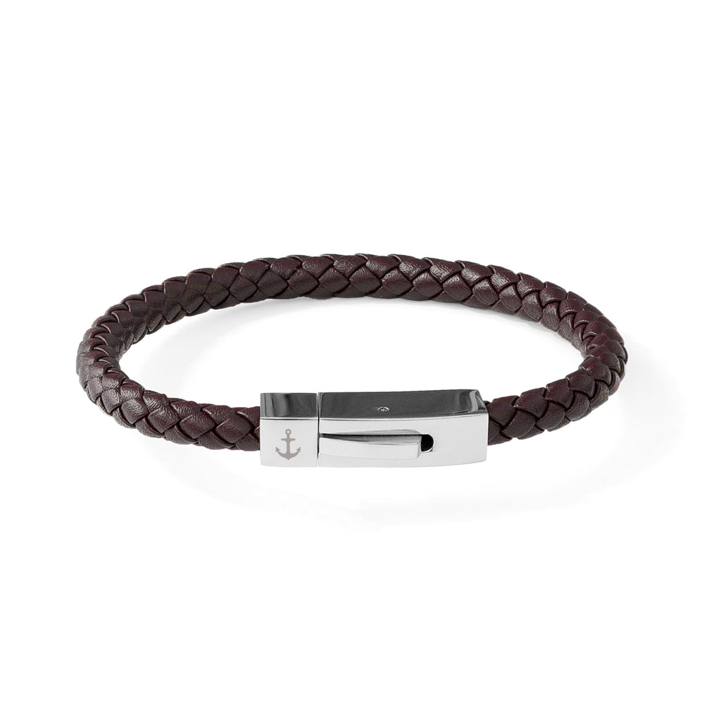 Personalised Men's Leather Anchor Bracelet with Tube Clasp