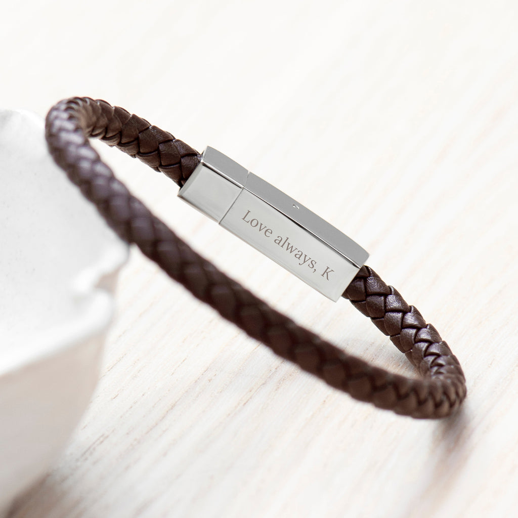 Personalised Men's Leather Anchor Bracelet with Tube Clasp
