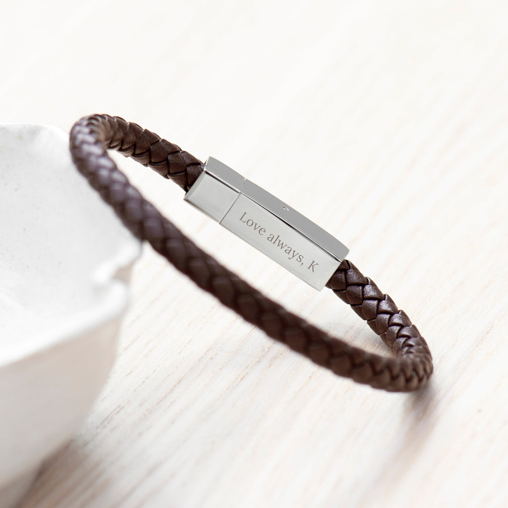 Personalised Men's Leather Celtic Trinity Bracelet with Tube Clasp