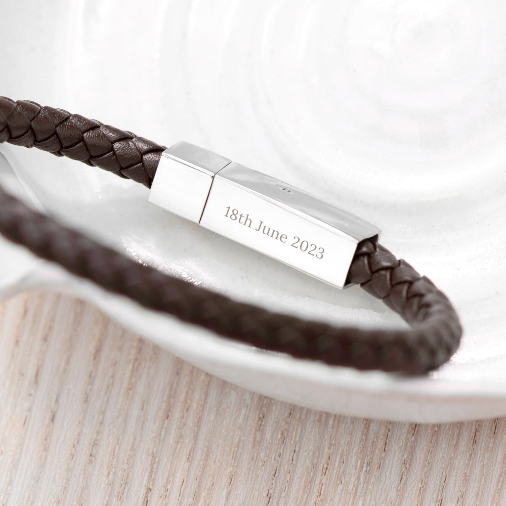 Personalised Men's Leather Celtic Trinity Bracelet with Tube Clasp