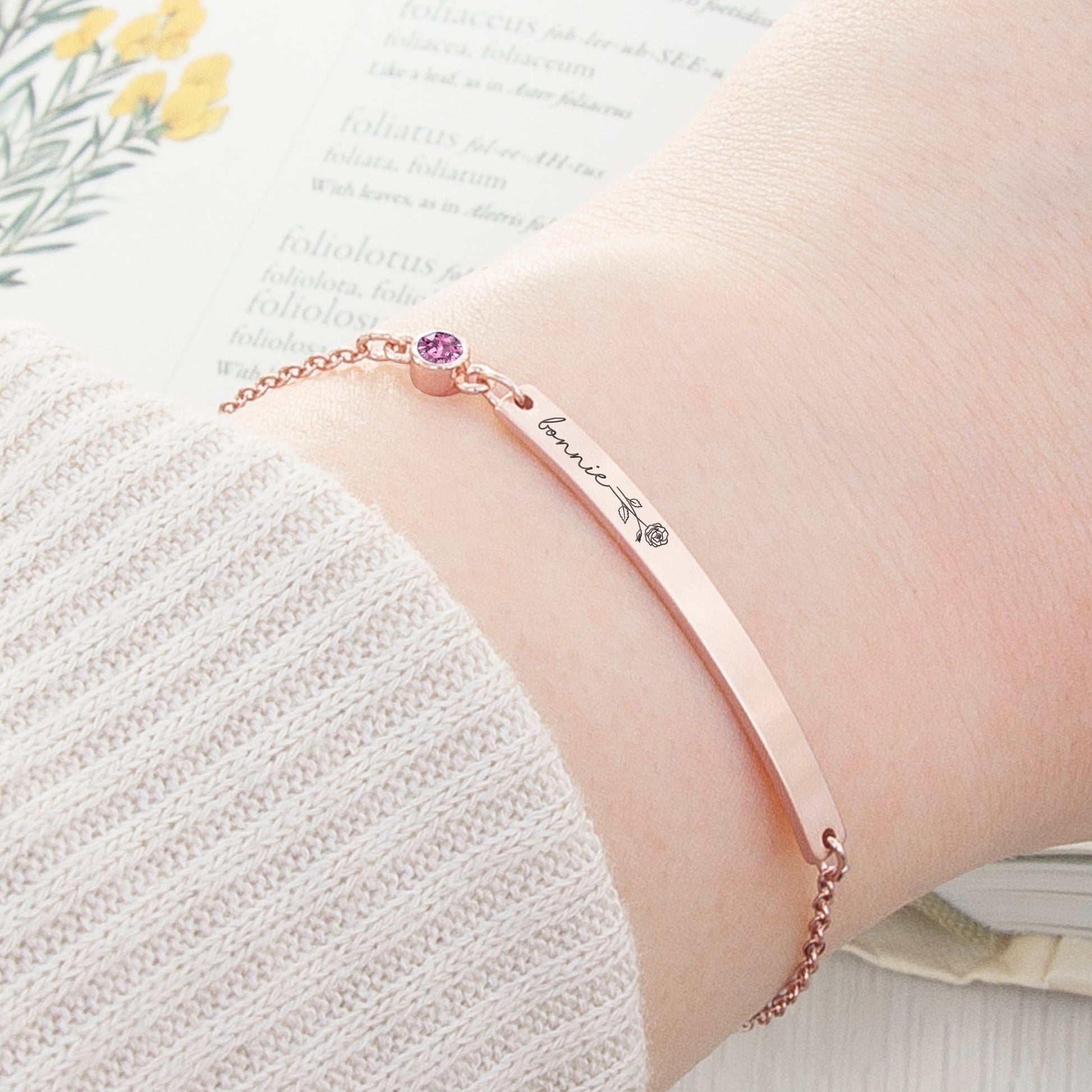 Personalised Birth Flower Swarovski Crystal Rose Gold Bracelet