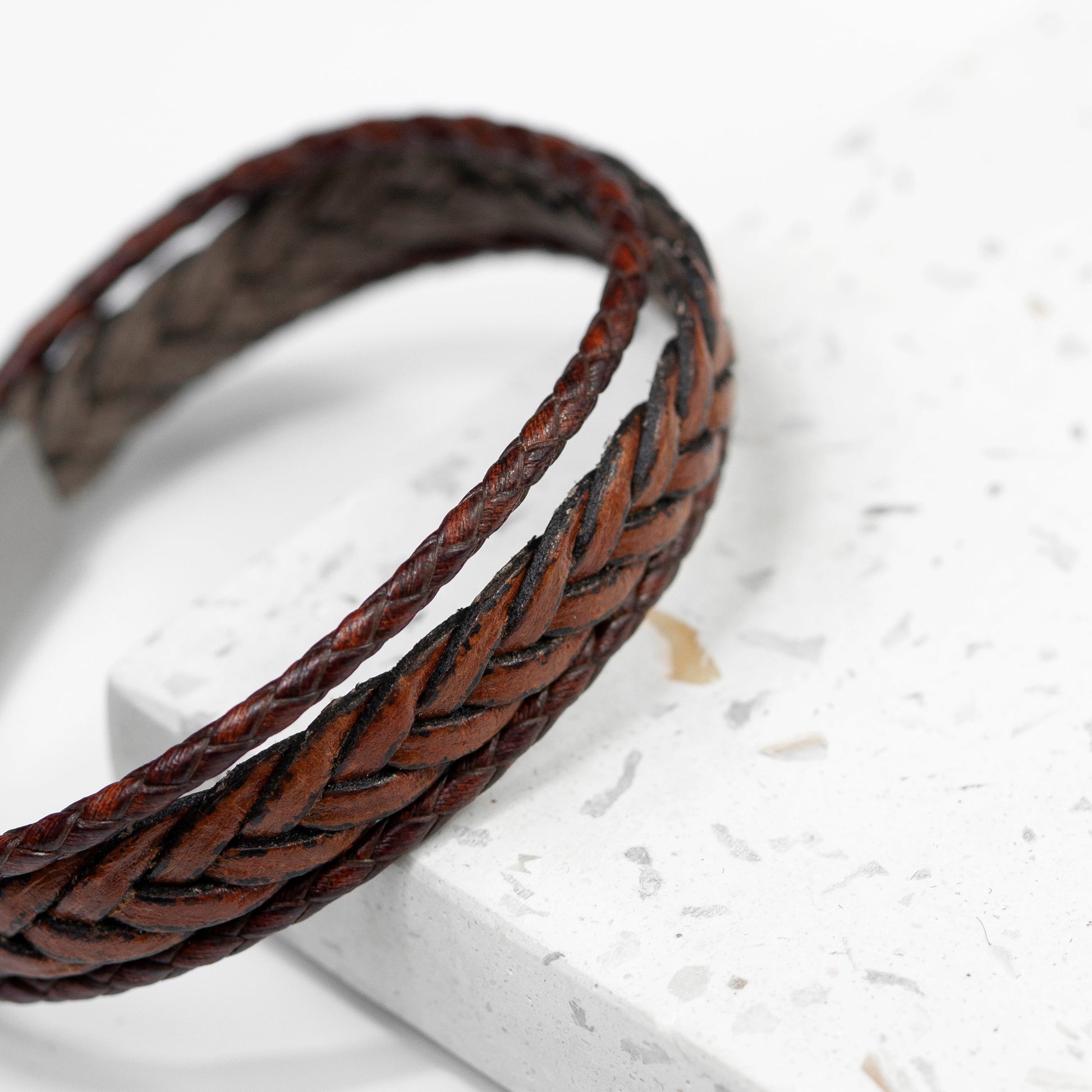 Personalised Men's Woven Layered Brown Leather Bracelet
