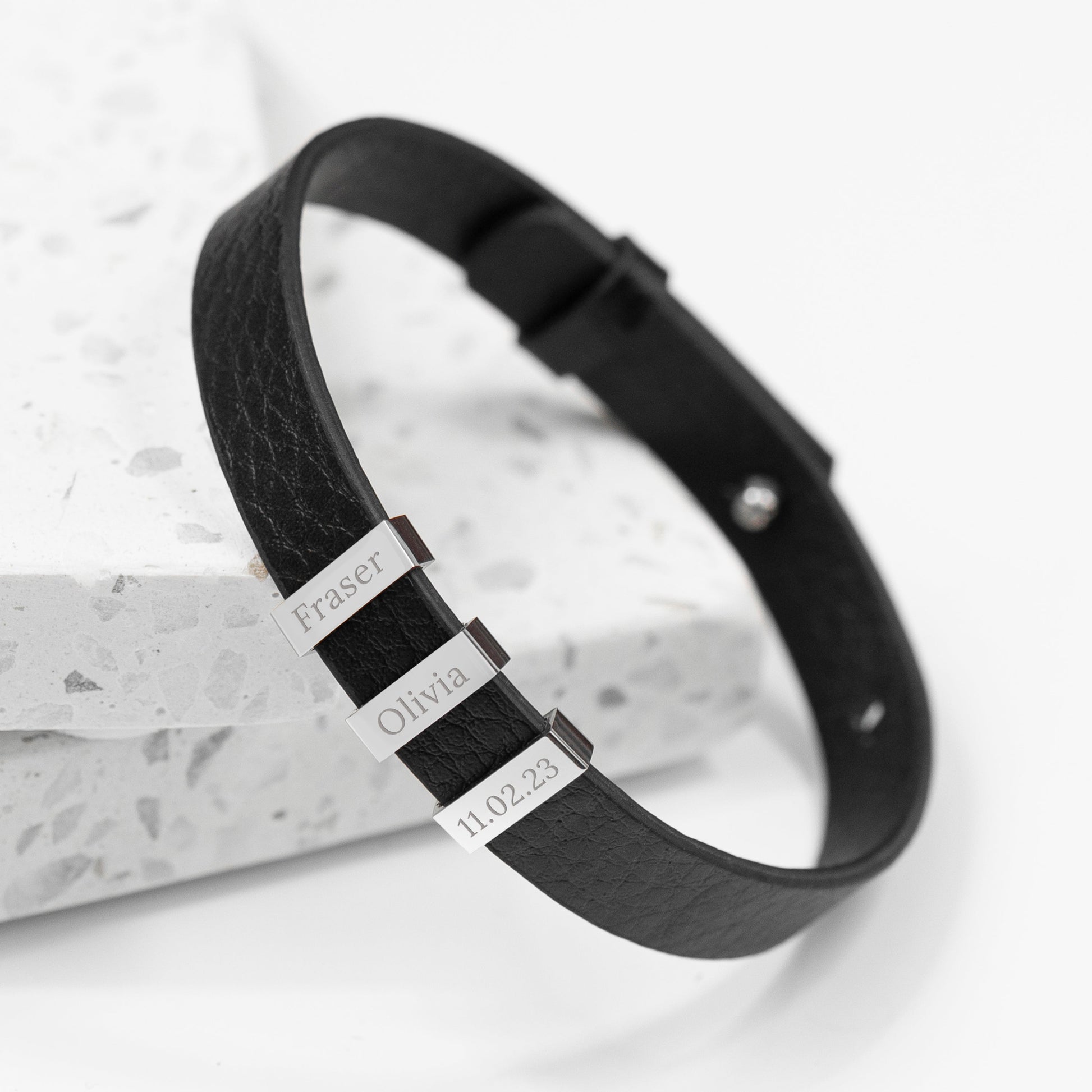 Personalised Men's Soho Tag Black Leather Bracelet