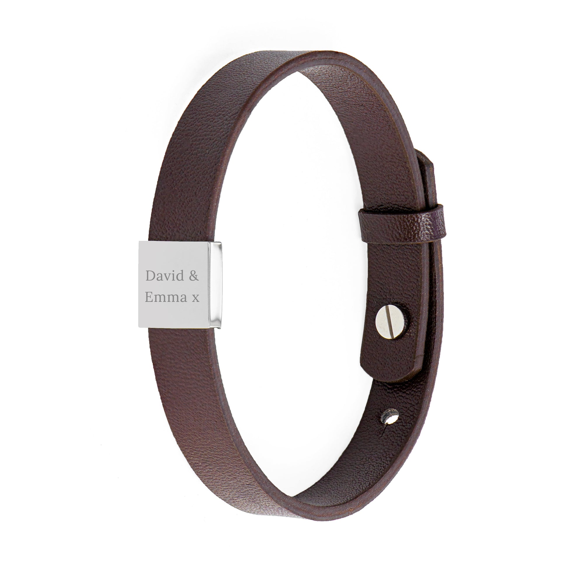 Personalised Men's Brown Leather Bracelet with Engraved Tag