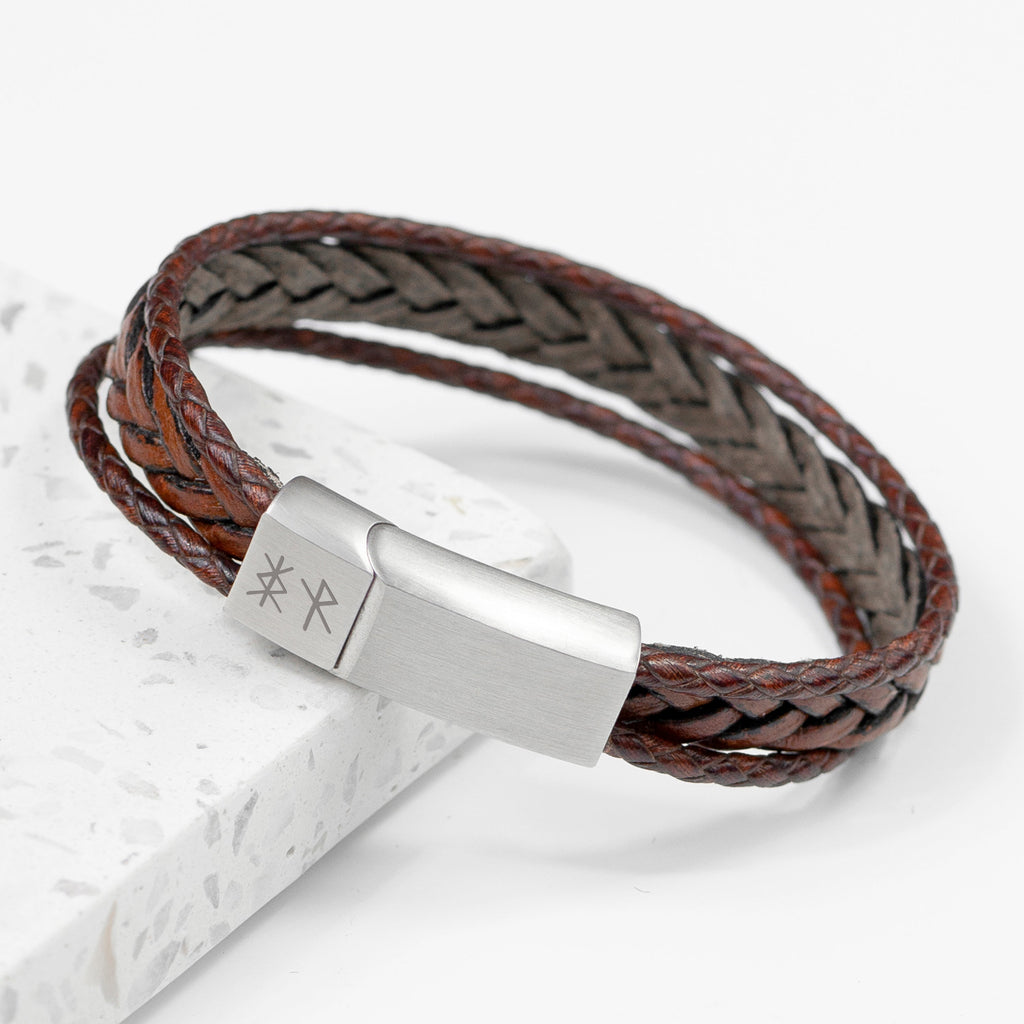 Personalised Men's Brown Rune Woven Bracelet